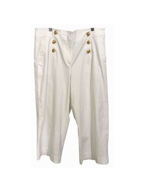 Talbots Womens Cotton Slub Sailor Crop Pants Sz 16 Gold Buttons Wide Leg